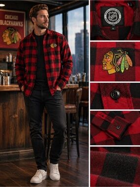 NHL Chicago Blackhawks Buffalo Plaid Flannel Shirt Men’s XL Red Black